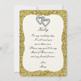 Invitation Parties scintillant D'Or Coeurs De Diamant Maid Of