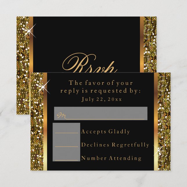 Invitation Parties scintillant d'or Confetti (Devant / Derrière)