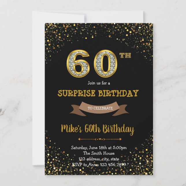 Invitation Parties scintillant d'or confetti 60e anniversaire (Devant)