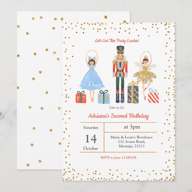 Invitation Parties scintillant d'or Confetti Anniversaire Inv (Devant / Derrière)