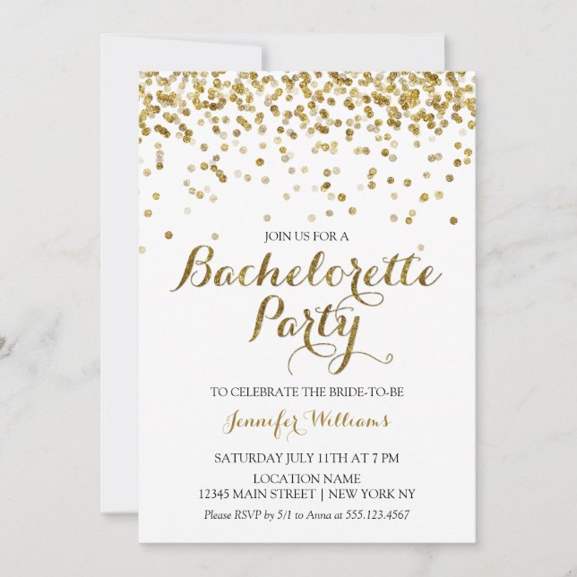 Invitation Parties scintillant d'or Confetti Bachelorette Inv (Devant)