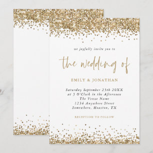 Invitation Parties scintillant d'or Confetti bordures Mariage