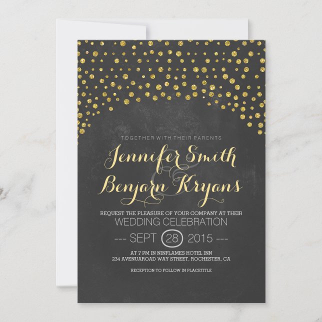 Invitation parties scintillant d'or confetti chalkboard maria (Devant)
