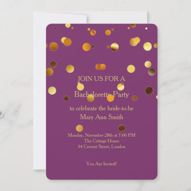 Invitation Parties scintillant d'or Confetti Éclats violet Ba (Devant)