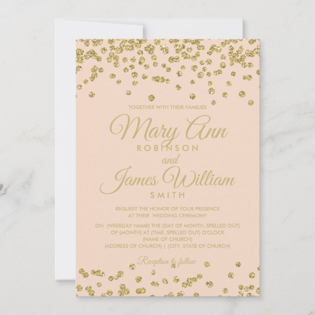 Invitation Parties scintillant d'or Confetti Elégant mariage  (Devant)