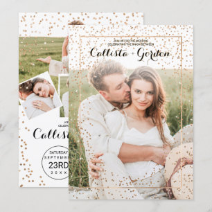 Invitation Parties scintillant d'or Confetti Frontière Photo
