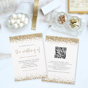 Invitation Parties scintillant d'or Confetti QR Code Mariage