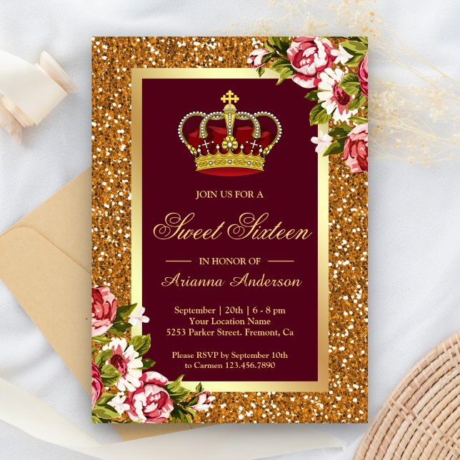 Invitation Parties scintillant d'or Couronne Bourgogne Sweet  (Créateur téléchargé)