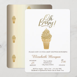 Invitation Parties scintillant d'or Crème glacée Oh Baby Baby