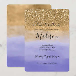 Invitation Parties scintillant d'or d'aquarelle violette