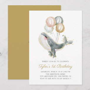 Invitation Parties scintillant d'or de baleine grise Premier 