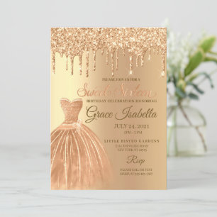 Invitation Parties scintillant d'or de Champagne Sweet sixtee