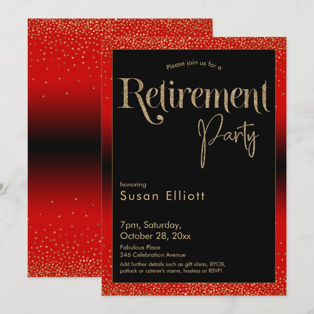 Invitation Parties scintillant d'or de la partie de retraite  (Devant / Derrière)