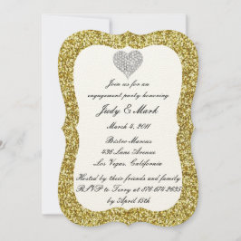 Invitation Parties scintillant d'or Diamond Coeur Engagement 