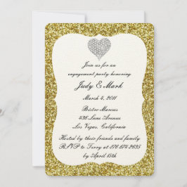 Invitation Parties scintillant d'or Diamond Coeur Engagement 