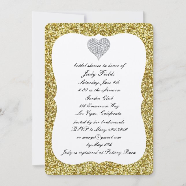 Invitation Parties scintillant d'or Diamond Heart Fête des ma (Devant)