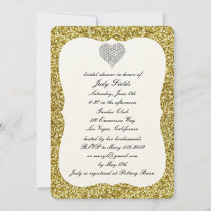 Invitation Parties scintillant d'or Diamond Heart Fête des ma
