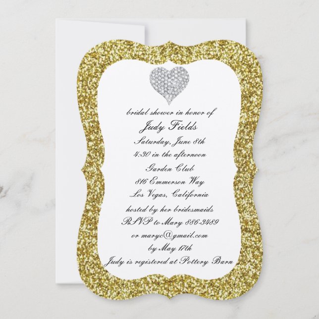Invitation Parties scintillant d'or Diamond Heart Fête des ma (Devant)
