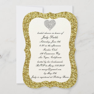 Invitation Parties scintillant d'or Diamond Heart Fête des ma