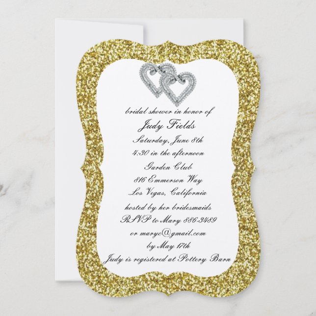 Invitation Parties scintillant d'or Diamond Hearts Fête des m (Devant)
