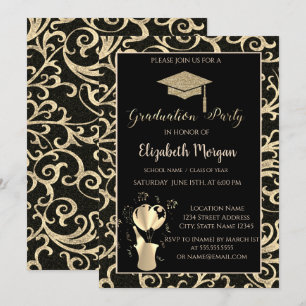 Invitation Parties scintillant d'or Diplôme Cap SwirlsGraduat