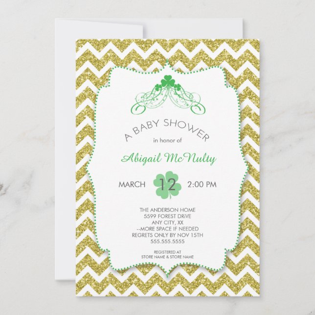 Invitation parties scintillant d'or du Baby shower NEUTRAL St (Devant)