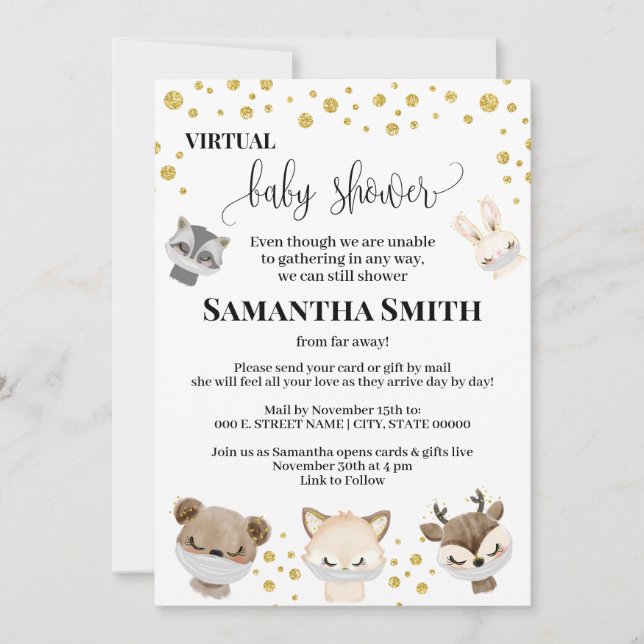 Invitation Parties scintillant d'or du Baby shower virtuel de (Devant)