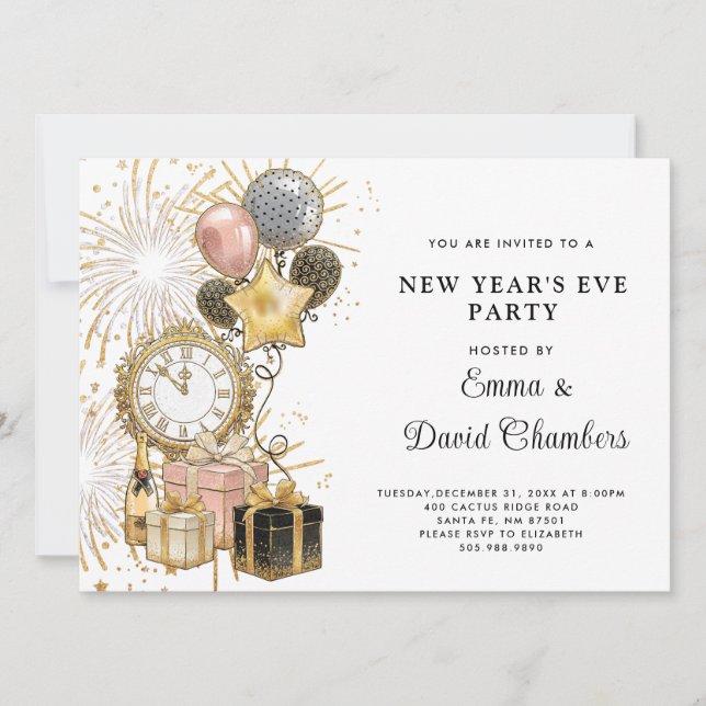 Invitation parties scintillant d'or du Nouvel An 2024 (Devant)