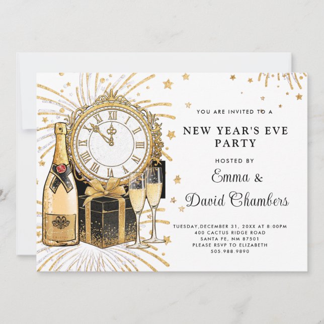 Invitation Parties scintillant d'or du Nouvel An 2024 (Devant)