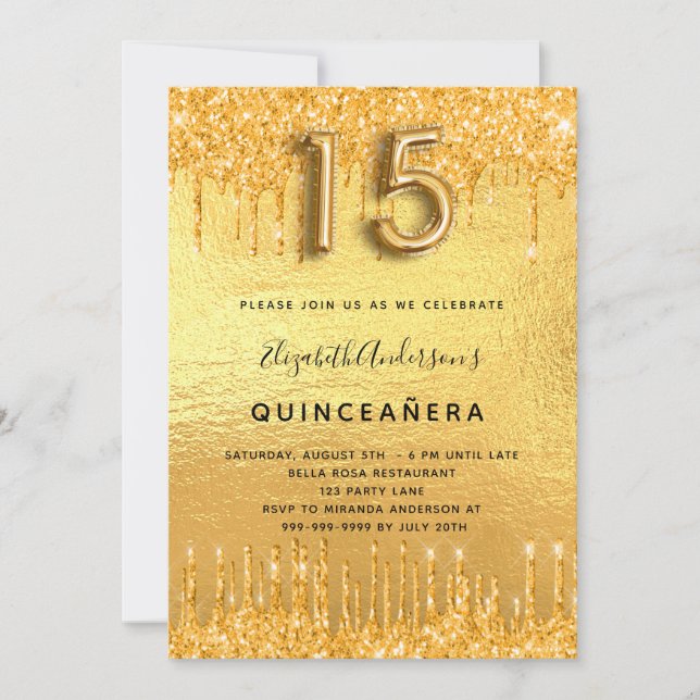 Invitation Parties scintillant d'or du parti Quinceanera gout (Devant)