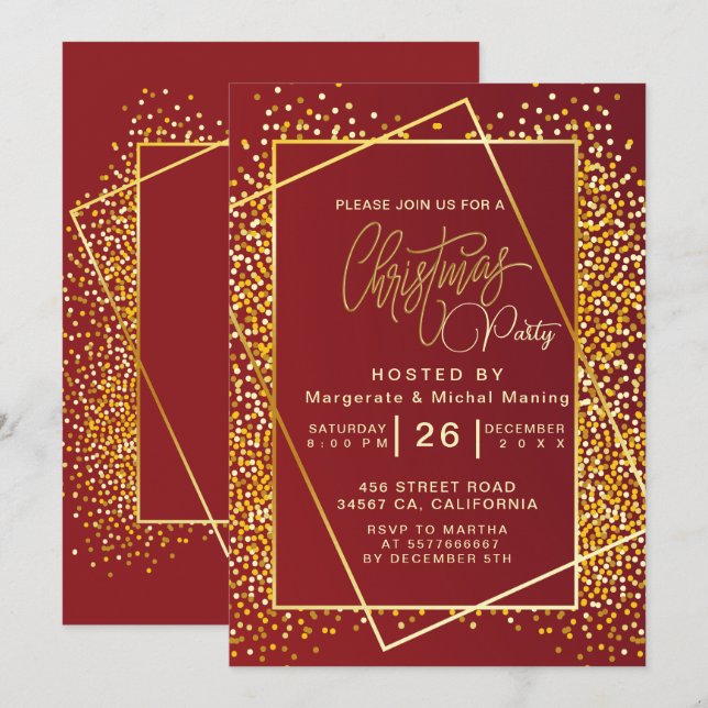 Invitation Parties scintillant d'or éclaire Noël Soirée (Devant / Derrière)