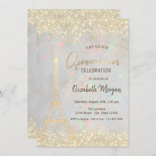 Invitation Parties scintillant d'or Eiffel Confetti Opal Quin