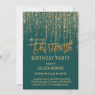 Invitation Parties scintillant d'or Emerald Green Fringe 13e