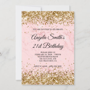 Invitation Parties scintillant d'or en marbre rose pâle 21e a