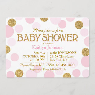 Invitation Parties scintillant d'or et Baby shower de points
