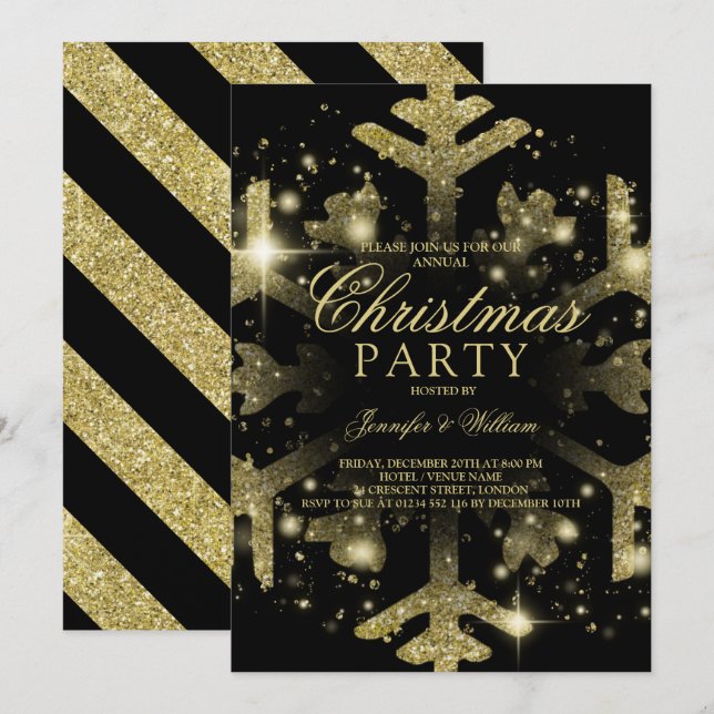 Invitation Parties scintillant d'or et de noir Feu de neige F (Devant / Derrière)