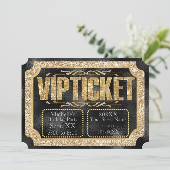 Invitation Parties scintillant d'or et diamants sur billet d' (Debout devant)