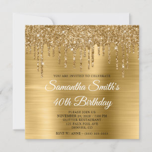 Invitation Parties scintillant d'or et Foil 40e anniversaire