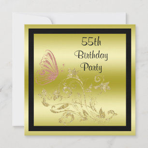 Invitation Parties scintillant d'or et papillon étincelant 55