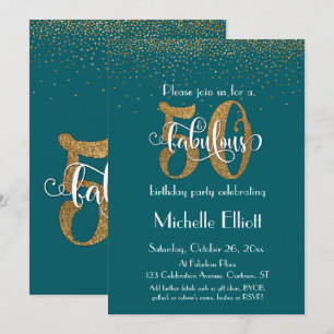 Invitation Parties scintillant d'or et script 50 & Fabulous, 
