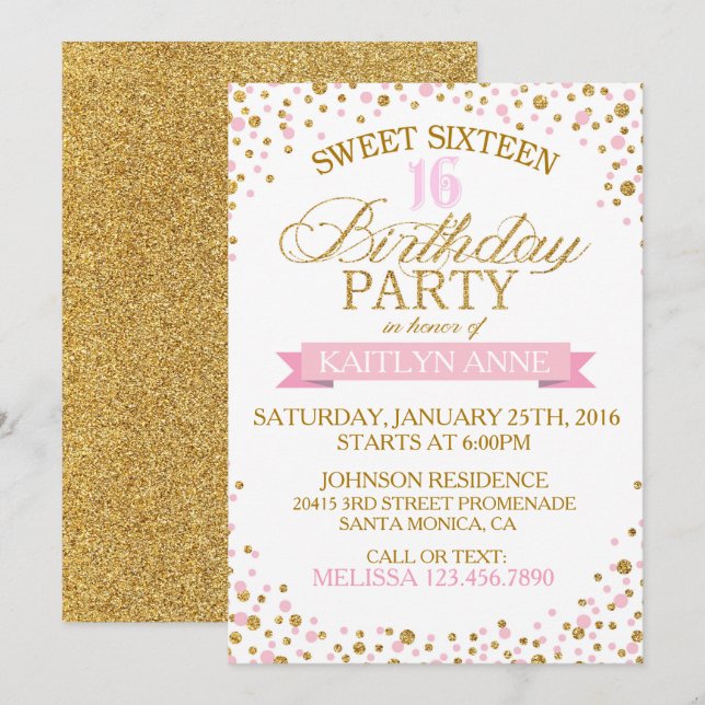 Invitation Parties scintillant d'or étincelante points Sweet  (Devant / Derrière)