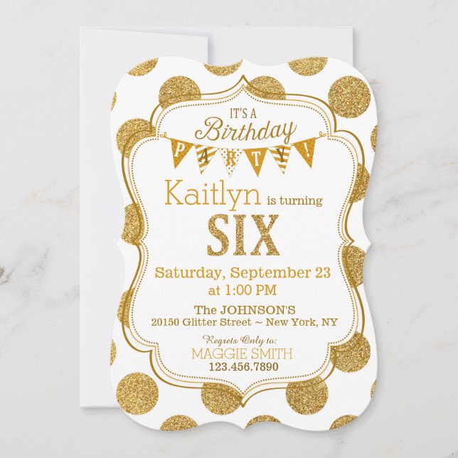 Invitation Parties scintillant d'or étincelle sixième Invitat (Devant)