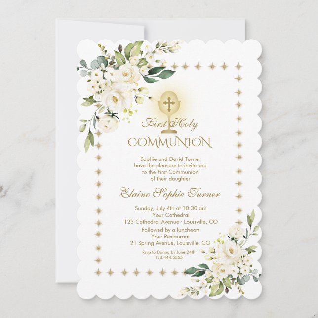 Invitation Parties scintillant d'or étincelles blanc Floral S (Devant)