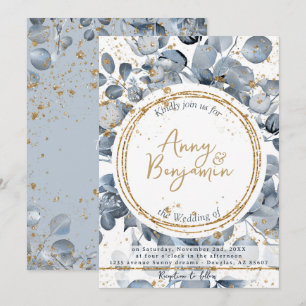 Invitation Parties scintillant d'or Eucalyptus - Dusty Blue I