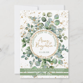 Invitation Parties scintillant d'or Eucalyptus - Vert - Invit