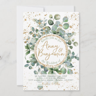 Invitation Parties scintillant d'or Eucalyptus - Vert - Invit