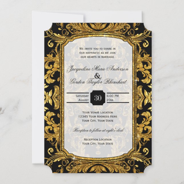 Invitation Parties scintillant d'or Faux Style de billet Typo (Devant)