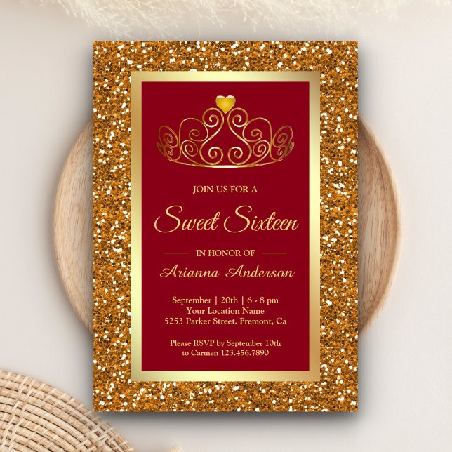Invitation Parties scintillant d'or Faux Tiara Princess Sweet (Créateur téléchargé)