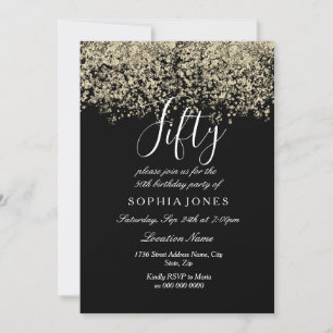 Invitation Parties scintillant d'or Femmes Hommes Noir 50e an