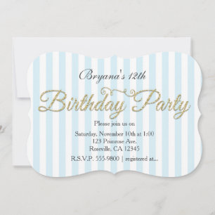 Invitation Parties scintillant d'or fête d'anniversaire Blue